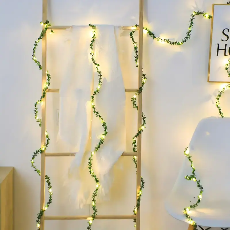 1pc Guirlande lumineuse moderne à feuilles vertes4.webp