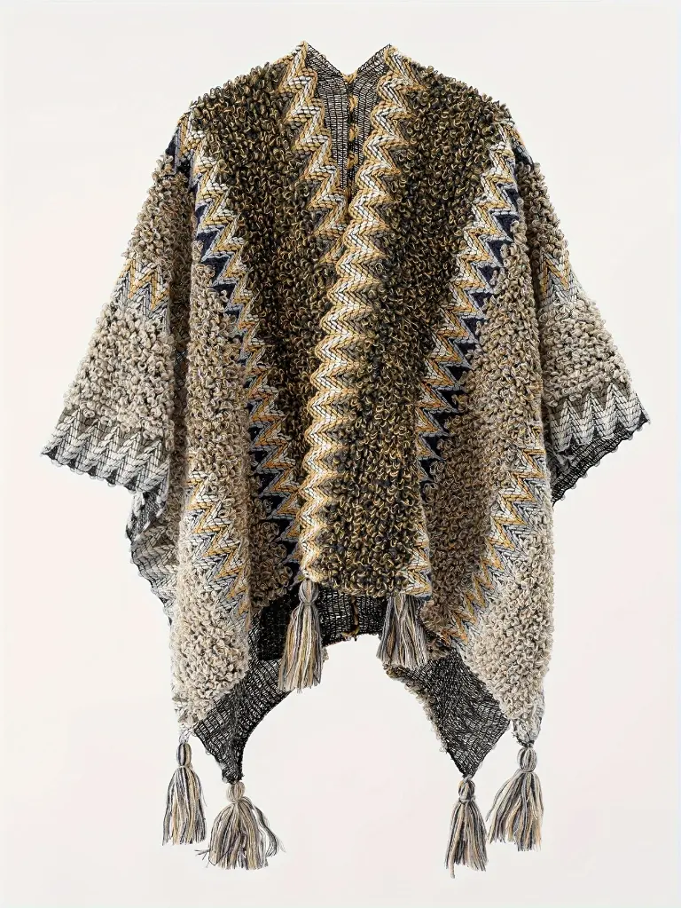 Poncho Élégant en Tricot à Rayures 