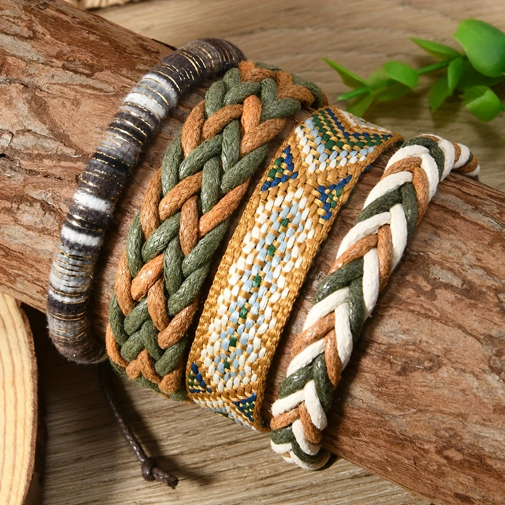 4 bracelets ajustables en tissu tissé 