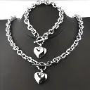  Collier et Bracelet avec Pendentif Cœur en Acier