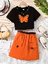 2pcs, Ensemble Haut à Manches Courtes Motif Papillon