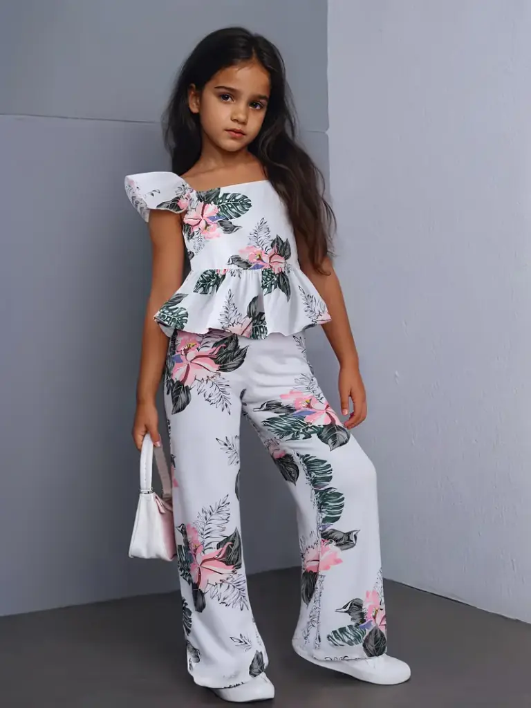 Tenue décontractée pour filles avec pantalon long à nœud