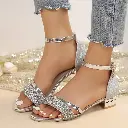 Femmes Rhinestone Décor Chunky Heel Sandales