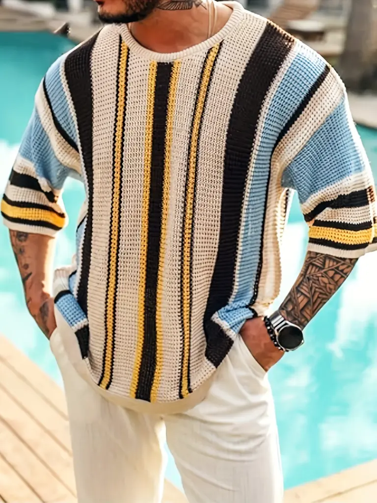 Pullover décontracté à rayures pour homme