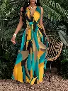 Robe Maxi Évasée à Imprimé Tropical