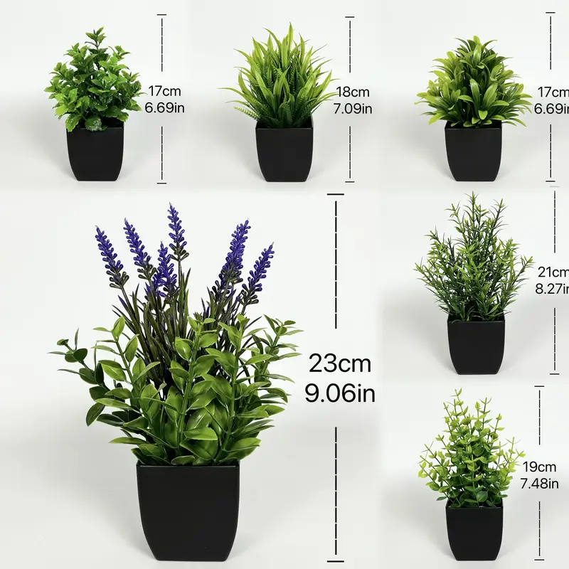 Pots Noirs Artificiels avec Plantes Vertes