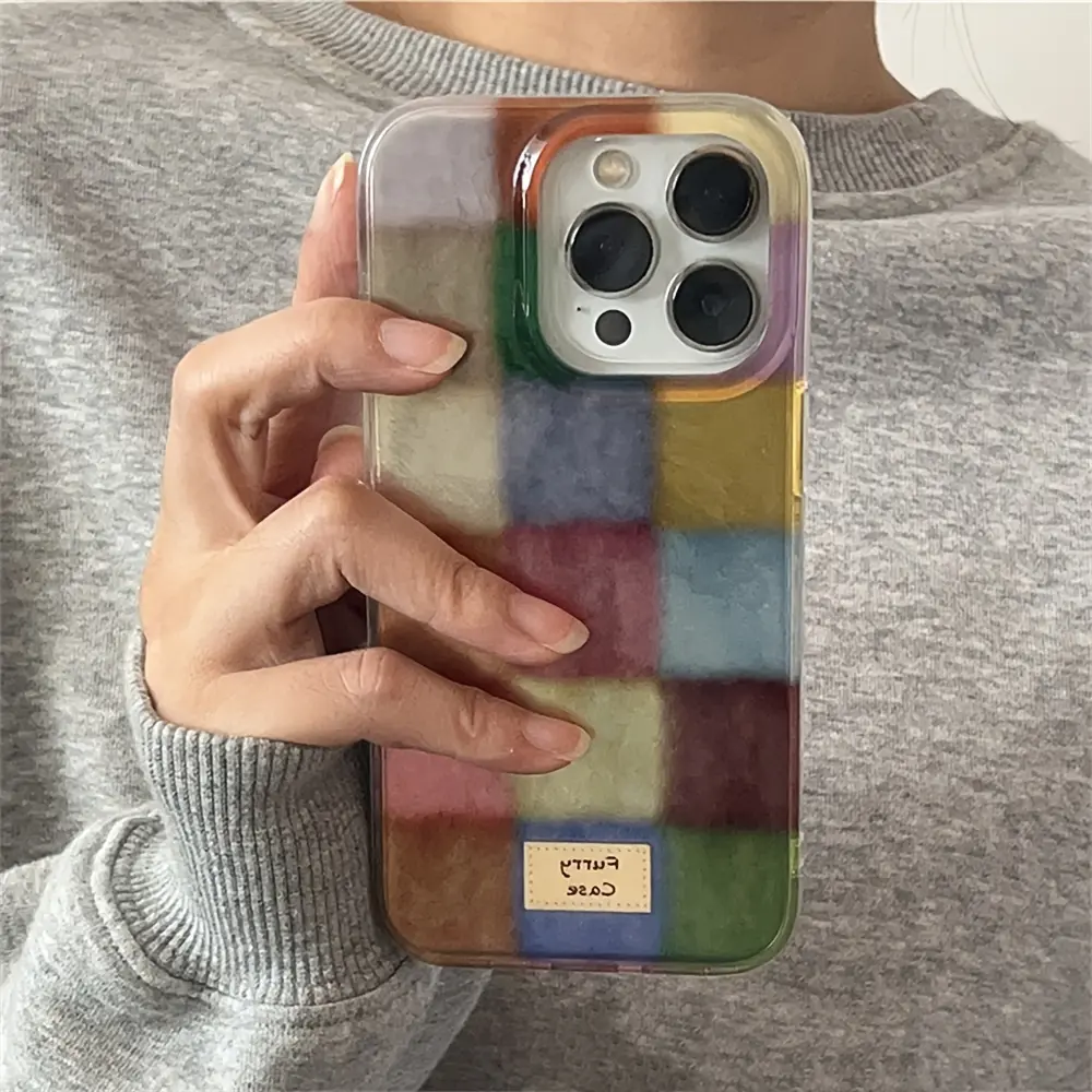 Adorable étui de téléphone transparent à carreaux pour iPhone