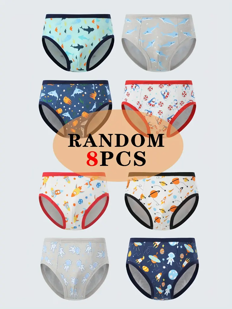 Lot de 8 Culottes pour Garçons avec Animaux de Dessin Animé