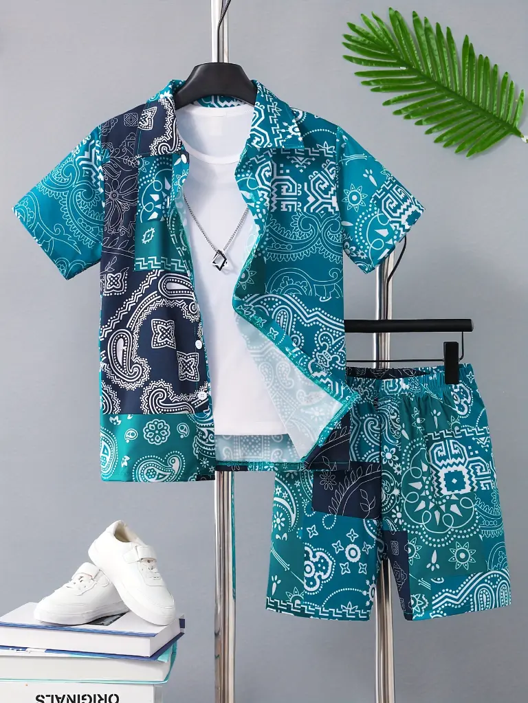 2 pièces ensemble chemise à col et short manches courtes pour garçon