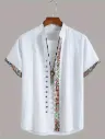 Chemise boutonnée à manches courtes à col montant en pur coton 