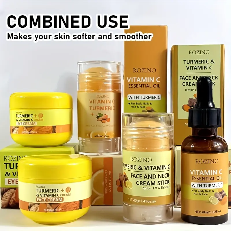 ROZINO Set Unisexe Adulte à Curcuma et Vitamine C - Crème Hydratante Visage