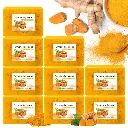 9 Bars de Savon à l'Acide Kojique au Curcuma + 4 Loofahs - Naturel, Sans Alcool, Vitamine E & C pour visage et corps