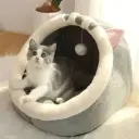 Lit Pour Chat Semi-fermé Et Amovible, Maison Pour Chat Lavable Et Chaude En Hiver Pour Quatre Saisons