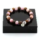 Bracelet Perles bois + Opale Rose 8 mm. Fabriqué en France