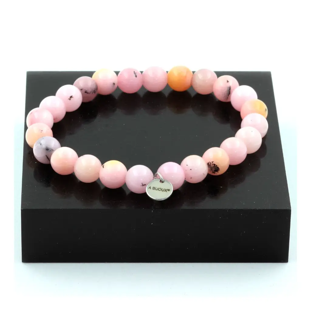 Bracelet Perles Opale Rose 8 mm. Fabriqué en France