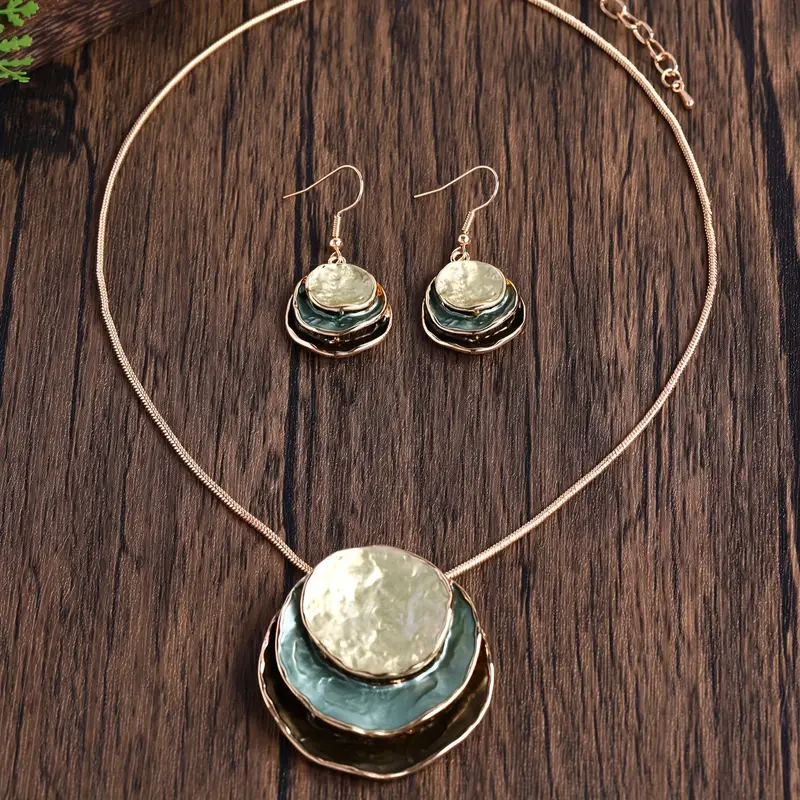 1 paire de boucles d'oreilles + 1 collier, ensemble de bijoux style bohème
