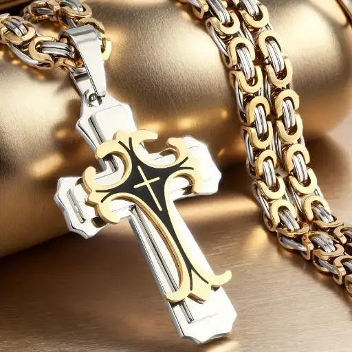 Collier Homme Vintage Croix Pendentif 