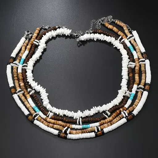 Ensemble de colliers de mode naturels en coquille de noix de coco