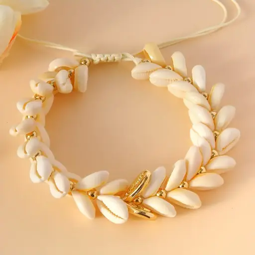  collier et bracelet en corde de coquillage naturel