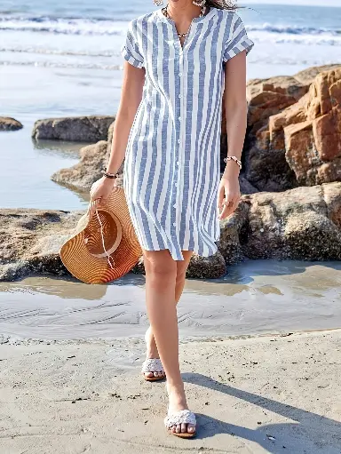 Robe Midi Élégante à Rayures
