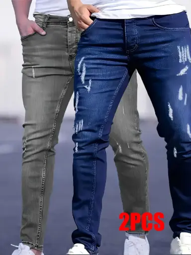 Jean Skinny Homme, 2 pièces Jeans Denim Skinny