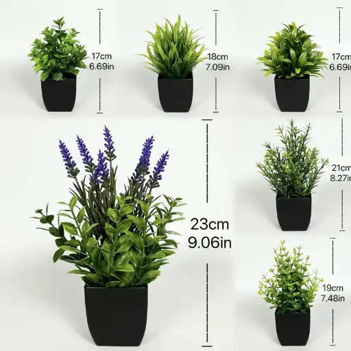 Pots Noirs Artificiels avec Plantes Vertes