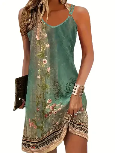 Robe à bretelles doubles à imprimé floral