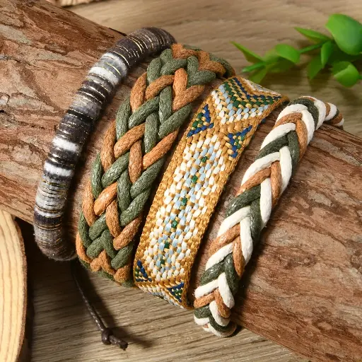 4 bracelets ajustables en tissu tissé 