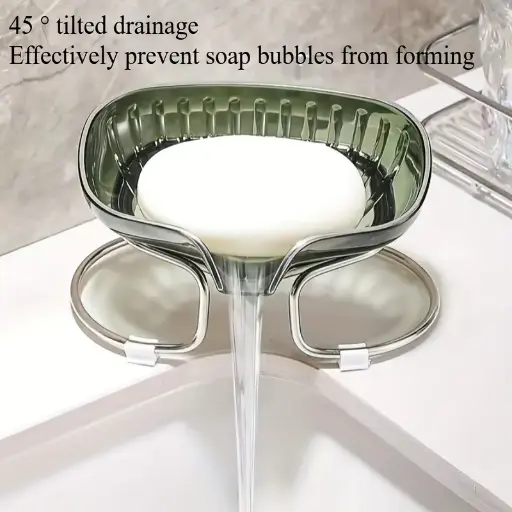 Porte-Savon Élégant Vert et Doré avec Cadre Métallique