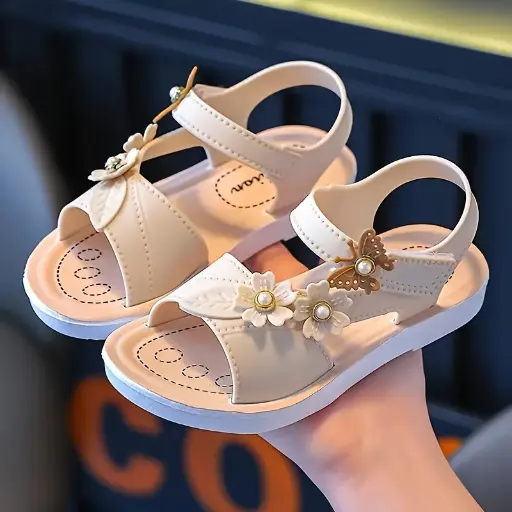 Sandales d'Été pour petites Filles avec Ornements Floraux et Papillons