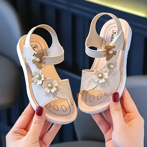 Sandales d'Été pour Filles avec Ornements Floraux et Papillons