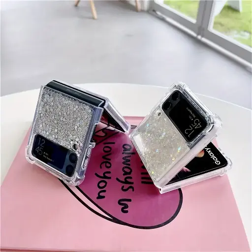 Coque de Téléphone En Gel Pailleté Argenté Samsung Galaxy Z Flip 2 3 4 5G