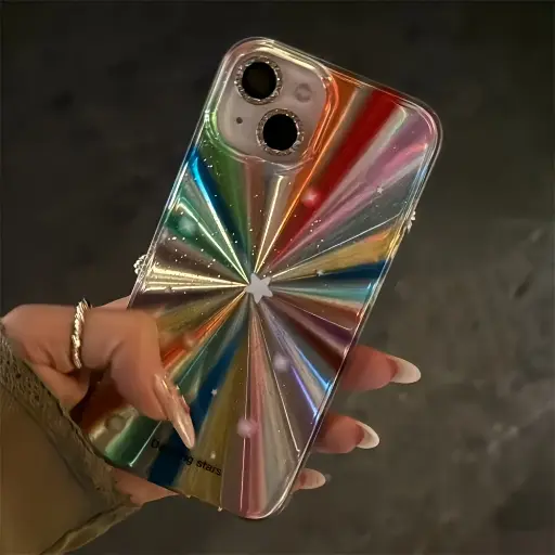 Coque de Téléphone de Luxe avec Feux d'Artifice Laser et Couleurs Arc-en-Ciel pour iPhone