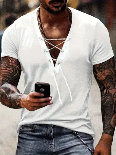 T-shirt homme décontracté à col en V