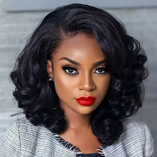 Perruque Bob noire en cheveux humains avec ondulation 25,4 Cm