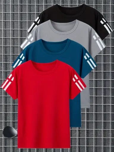 4pcs Garçons Été Ample Sports Tee