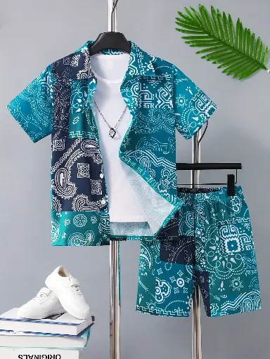 2 pièces ensemble chemise à col et short manches courtes pour garçon