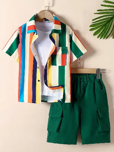 Garçons Adolescents Chemise à Rayures à Manches Courtes