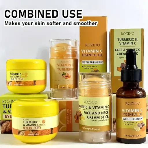ROZINO Set Unisexe Adulte à Curcuma et Vitamine C - Crème Hydratante Visage