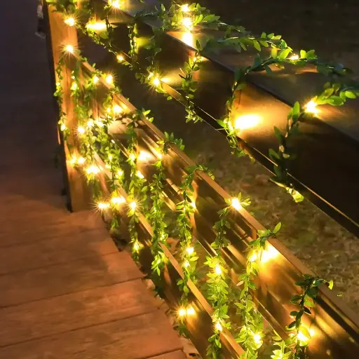 Décoration 1pc Guirlande lumineuse moderne à feuilles vertes pour extérieur et intérieur 