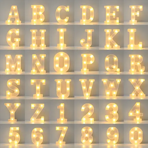 Décoration 1pièce Lettres et chiffres blanches petites 26 lettres Alimentées par batterie