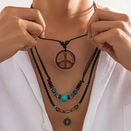 Colliers Rétro pour Hommes Style Tribal Vintage Collier Multicouche