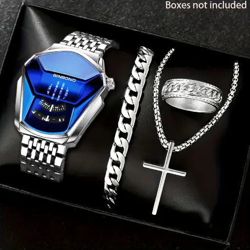 Montre Homme Quartz en Acier Inoxydable - 4 Pièces -