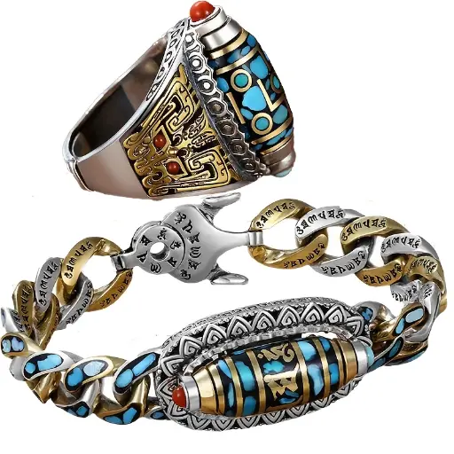 Bracelet et Bague de Perles Ciel à Neuf Yeux 
